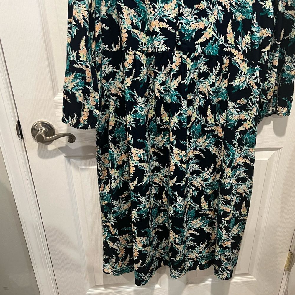 J.Jill cotton exotic blooms floral v neck 3/4 sleeve midi dress size XL - Picture 5 of 10